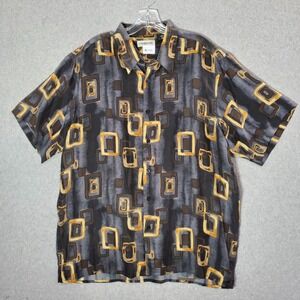 Ron Chereskin Men Button Up Shirt Large Gray‎ Geometric Silk Short Sleeve